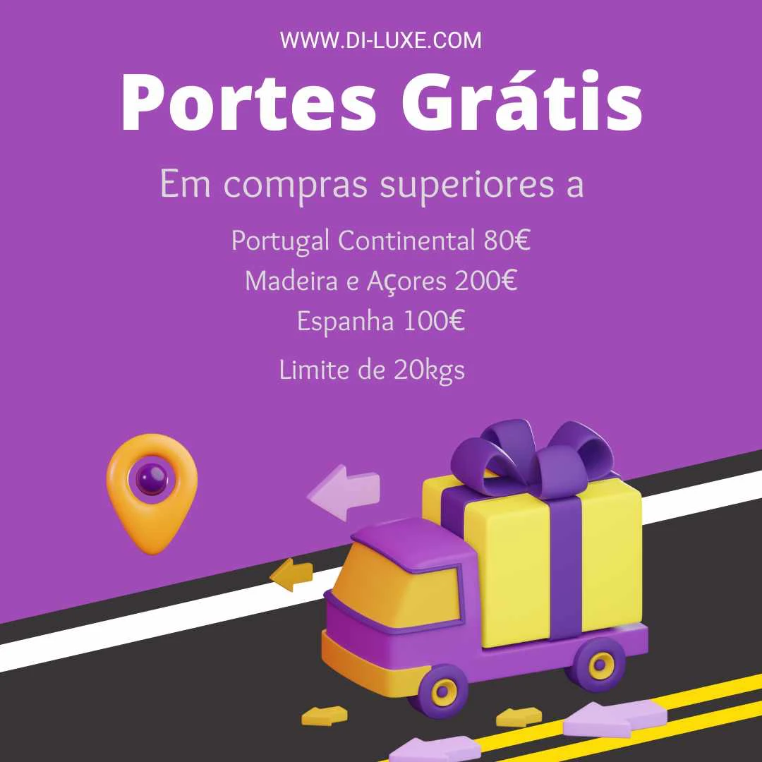 Portes grátis em compras superiores a 80€ (Portugal Continental), 200€ (Açores e Madeira), 100 € (Espanha). Limite de 20 Kgs. Portes grátis em compras superiores a 80€ (Portugal Continental), 200€ (Açores e Madeira), 100 € (Espanha). Limite de 20 Kgs.
