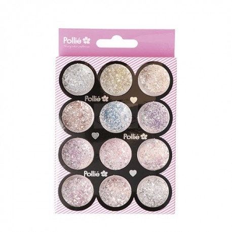 Glitter Brilho para nail art sortidos 1,5gx12 cores Pollié