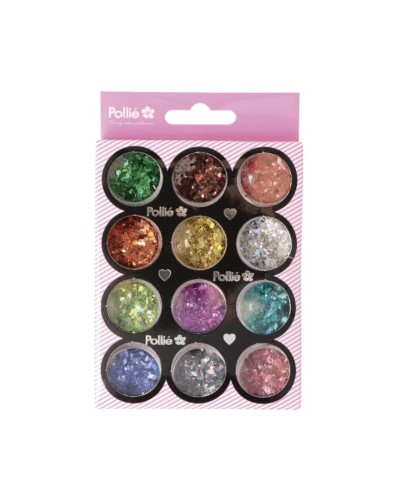 Glitter Flocos Rombos para nail art 1,5gx12 cores Pollié