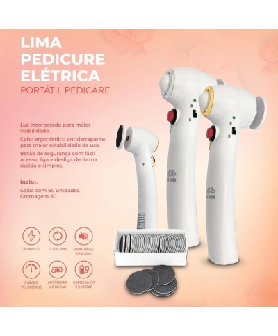 Lima Pedicure Elétrica Portátil PediCare GL Nails