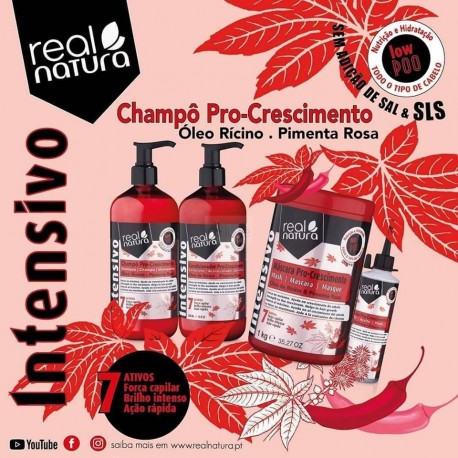 Champô Pro-Crescimento Óleo Rícino & Pimenta Rosa - Real Natura