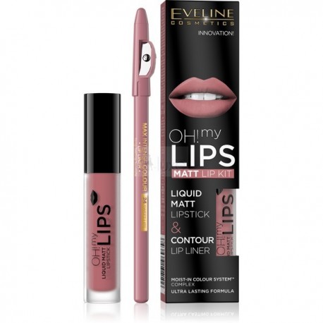 Lipstick Matt & Lip Liner Contour (Batom Líquido Matte & Lápis de Contorno) - Eveline Cosmetics
